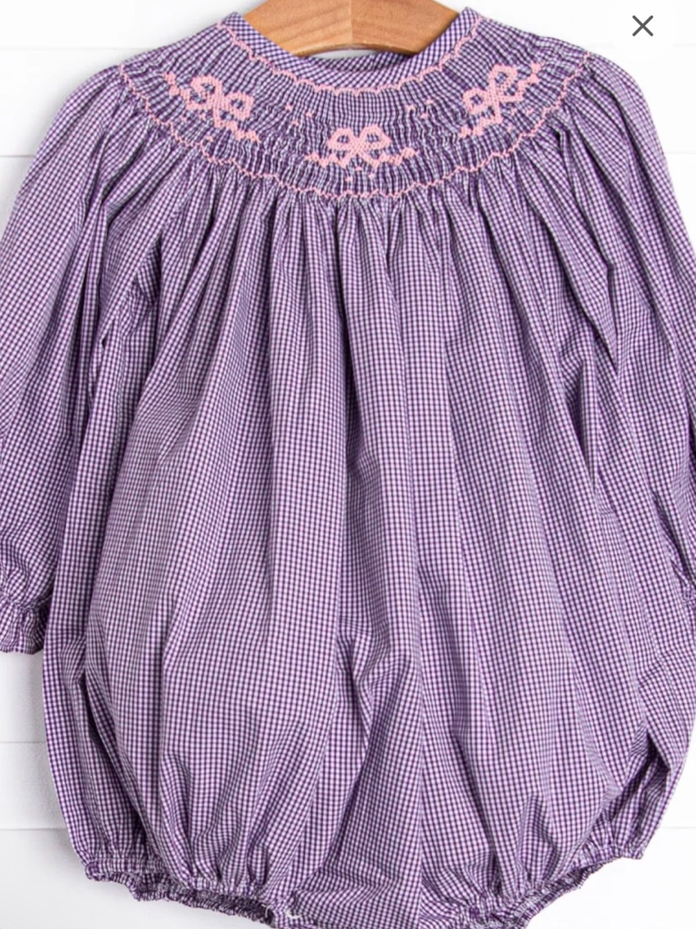 NWOT Stitch Fish Bow Smocked Children's Purple Gingham Smocked Bubble